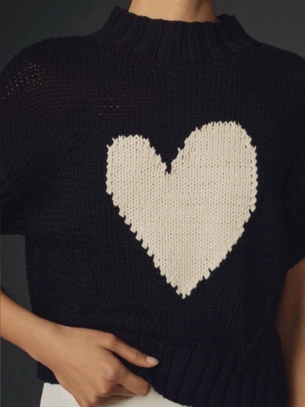 Maeve Pippa Cotton Blend Heart Sweater Sz S Blk/Wht